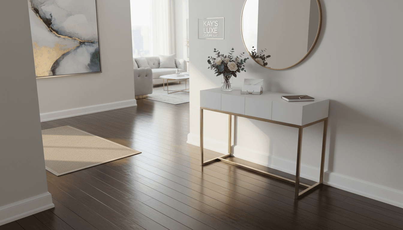 Polished apartment entryway with tidy console table and stylish decor
